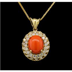 14KT Rose Gold 5.58 ctw Coral and Diamond Pendant With Chain