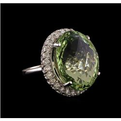 14KT White Gold 30.80 ctw Green Quartz and Diamond Ring