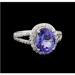 4.10 ctw Tanzanite and Diamond Ring - 14KT White Gold