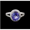 Image 2 : 4.10 ctw Tanzanite and Diamond Ring - 14KT White Gold