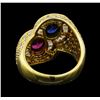 Image 3 : 1 ctw Sapphire, Ruby and Diamond Ring - 18KT Yellow Gold