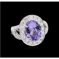 6.74 ctw Tanzanite and Diamond Ring - 18KT White Gold