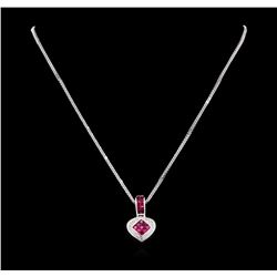 18KT White Gold 1.40 ctw Ruby and Diamond Pendant With Chain