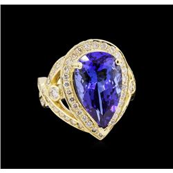 14KT Yellow Gold 7.74 ctw GIA Cert Tanzanite and Diamond Ring