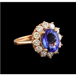 14KT Rose Gold 3.30 ctw Tanzanite and Diamond Ring