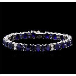 31.89 ctw Blue Sapphire and Diamond Bracelet - 14KT White Gold