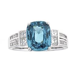 5.23 ctw Blue Zircon and Diamond Ring - 14KT White Gold