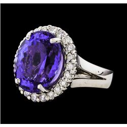 GIA Cert 10.23 ctw Tanzanite and Diamond Ring - 14KT White Gold