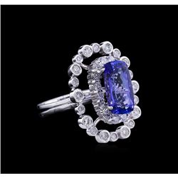 5.87 ctw Tanzanite and Diamond Ring - 14KT White Gold