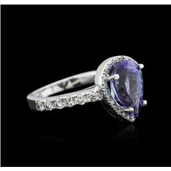 3.56 ctw Tanzanite and Diamond Ring - 14KT White Gold