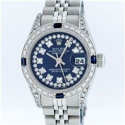 Rolex SS Blue String VVS Diamond and Sapphire DateJust Ladies Watch