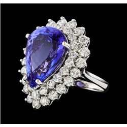 GIA Cert 12.13 ctw Tanzanite and Diamond Ring - 14KT White Gold