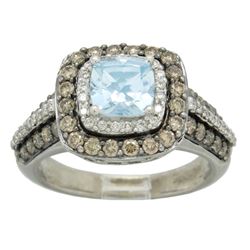 Le Vian 1.00 ctw Aquamarine and Diamond Ring - 14KT White Gold