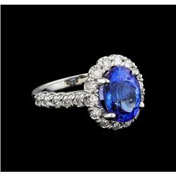 4.03 ctw Tanzanite and Diamond Ring - 14KT White Gold