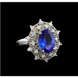 3.97 ctw Tanzanite and Diamond Ring - 14KT White Gold