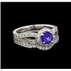 Image 1 : 14KT White Gold 0.73 ctw Tanzanite and Diamond Wedding Ring Set