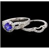 Image 3 : 14KT White Gold 0.73 ctw Tanzanite and Diamond Wedding Ring Set