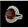 Image 1 : 7.50 ctw Malaya Garnet and Diamond Ring - 14KT Yellow Gold