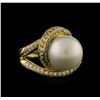 Image 1 : 12.5mm Freshwater Pearl and Diamond Ring - 14KT Yellow Gold