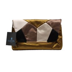 New Designer Lanvin Satin Patchwork Clutch with Chain and Tags