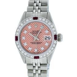 Rolex Stainless Steel VVS Diamond and Ruby DateJust Ladies Watch