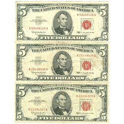 1963 $5 VG/XF Red Seal Note Lot of 3