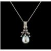 Image 1 : Pearl and Diamond Pendant With Chain - 14KT White Gold