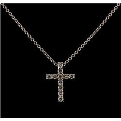 0.34 ctw Diamond Cross Pendant With Chain - 14KT White Gold