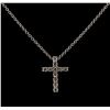 Image 1 : 0.34 ctw Diamond Cross Pendant With Chain - 14KT White Gold