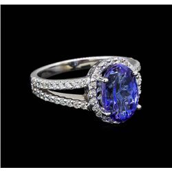 4.31 ctw Tanzanite and Diamond Ring - 14KT White Gold