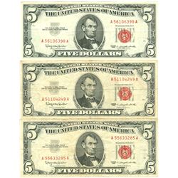 1963 $5 VG/XF Red Seal Note Lot of 3