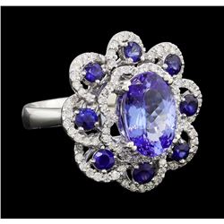 3.36 ctw Tanzanite, Sapphire and Diamond Ring - 14KT White Gold