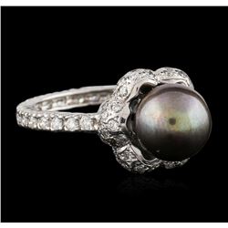 14KT White Gold Pearl and Diamond Ring