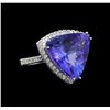 Image 1 : GIA Cert 16.05 ctw Tanzanite and Diamond Ring - 14KT White Gold