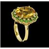 Image 4 : 5.05 ctw Citrine Quartz, Tsavorite, and Diamond Ring - 14KT Yellow  Gold