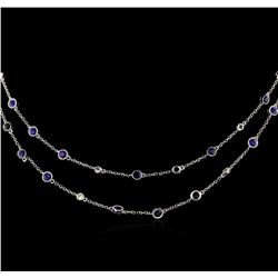 5.05 ctw Blue Sapphire and Diamond Necklace - 18KT White Gold