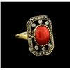 Image 1 : 2.60 ctw Coral and Diamond Ring - 18KT Yellow Gold