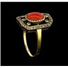 Image 4 : 2.60 ctw Coral and Diamond Ring - 18KT Yellow Gold