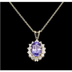 3.88 ctw Tanzanite and Diamond Pendant With Chain - 14KT Yellow Gold