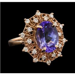 5.10 ctw Tanzanite and Diamond Ring - 14KT Rose Gold