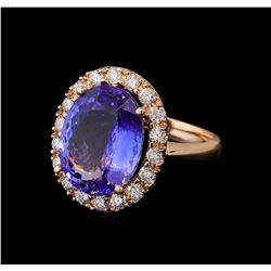 9.61 ctw Tanzanite and Diamond Ring - 14KT Rose Gold