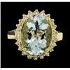 Image 2 : 4.45 ctw Aquamarine and Diamond Ring - 14KT Yellow Gold