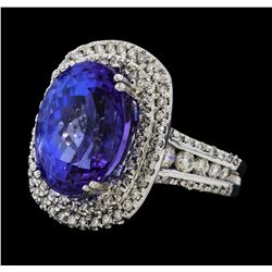 17.18 ctw Tanzanite and Diamond Ring - 14KT White Gold