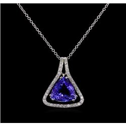 6.74 ctw Tanzanite and Diamond Pendant - 14KT White Gold