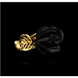 Black Onyx and Diamond Ring - 18KT Yellow Gold