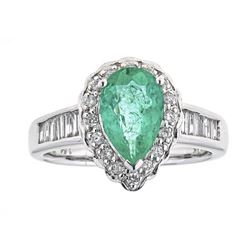 1.54 ctw Emerald and Diamond Ring - 14KT White Gold