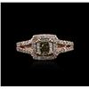 Image 2 : 14KT Rose Gold 1.39 ctw Fancy Yellowish Green Diamond Ring