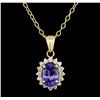 Image 1 : 3.13 ctw Tanzanite and Diamond Pendant With Chain - 14KT Yellow Gold