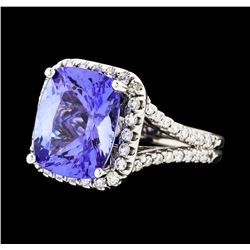 6.46 ctw Tanzanite and Diamond Ring - 14KT White Gold