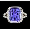 Image 2 : 6.46 ctw Tanzanite and Diamond Ring - 14KT White Gold